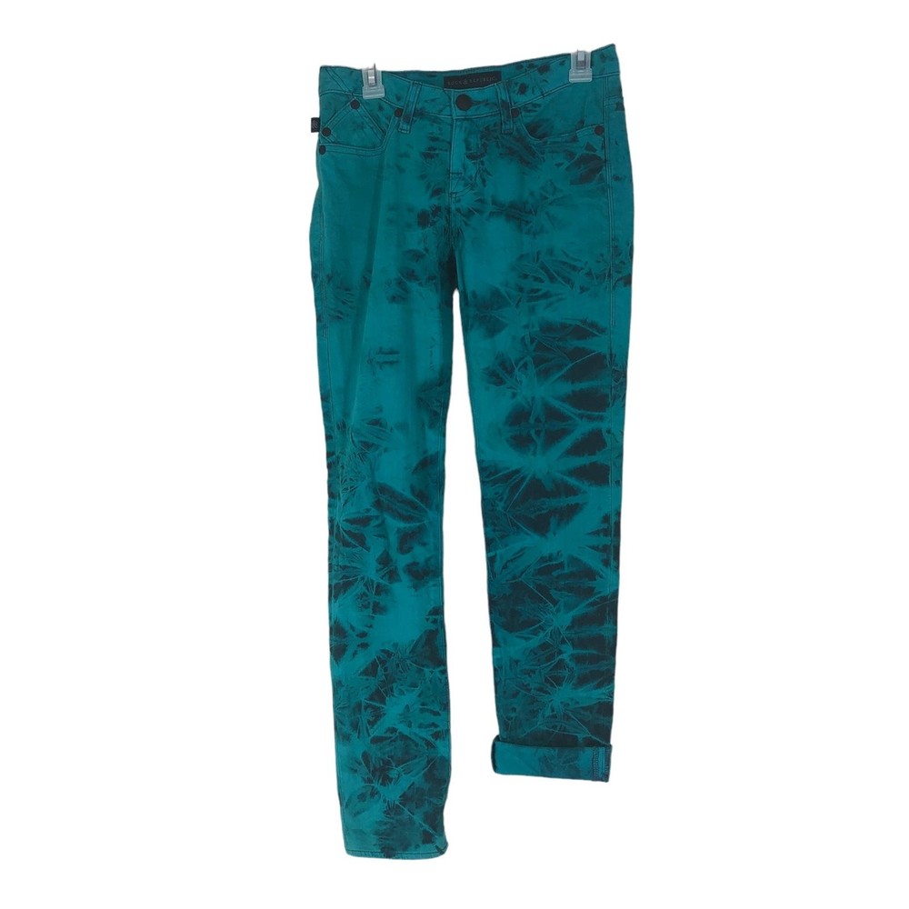 Rock & Republic Berlin Tye Dye Print Skinny Jeans; Teal & Black Space Dye sz 6M